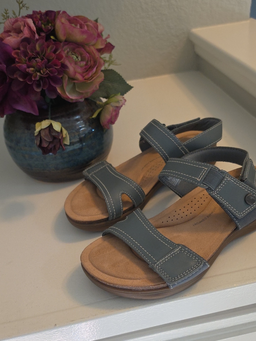 Clarks Cpllection Blue Strappy Leather Sandals